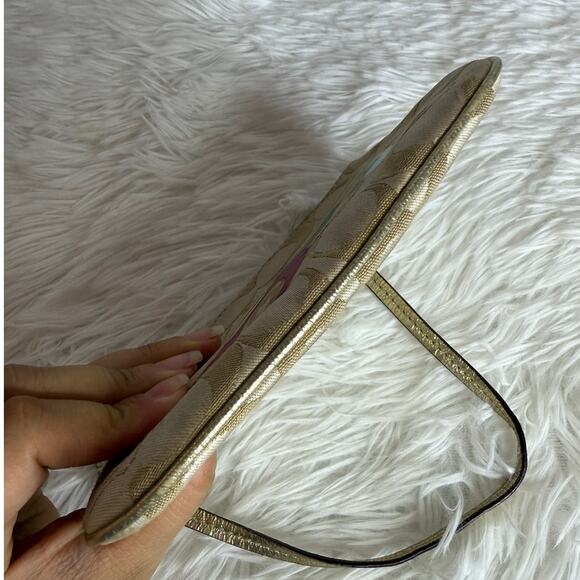 COACH Gold Blue Pink Canvas Wristlet - Picture 3 of 8